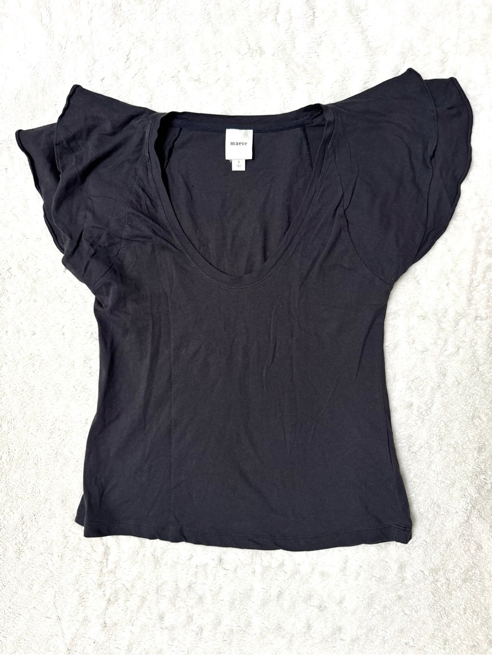 Maeve Anthropologie Scoop-Neck Flounce-Sleeve Tee in Black